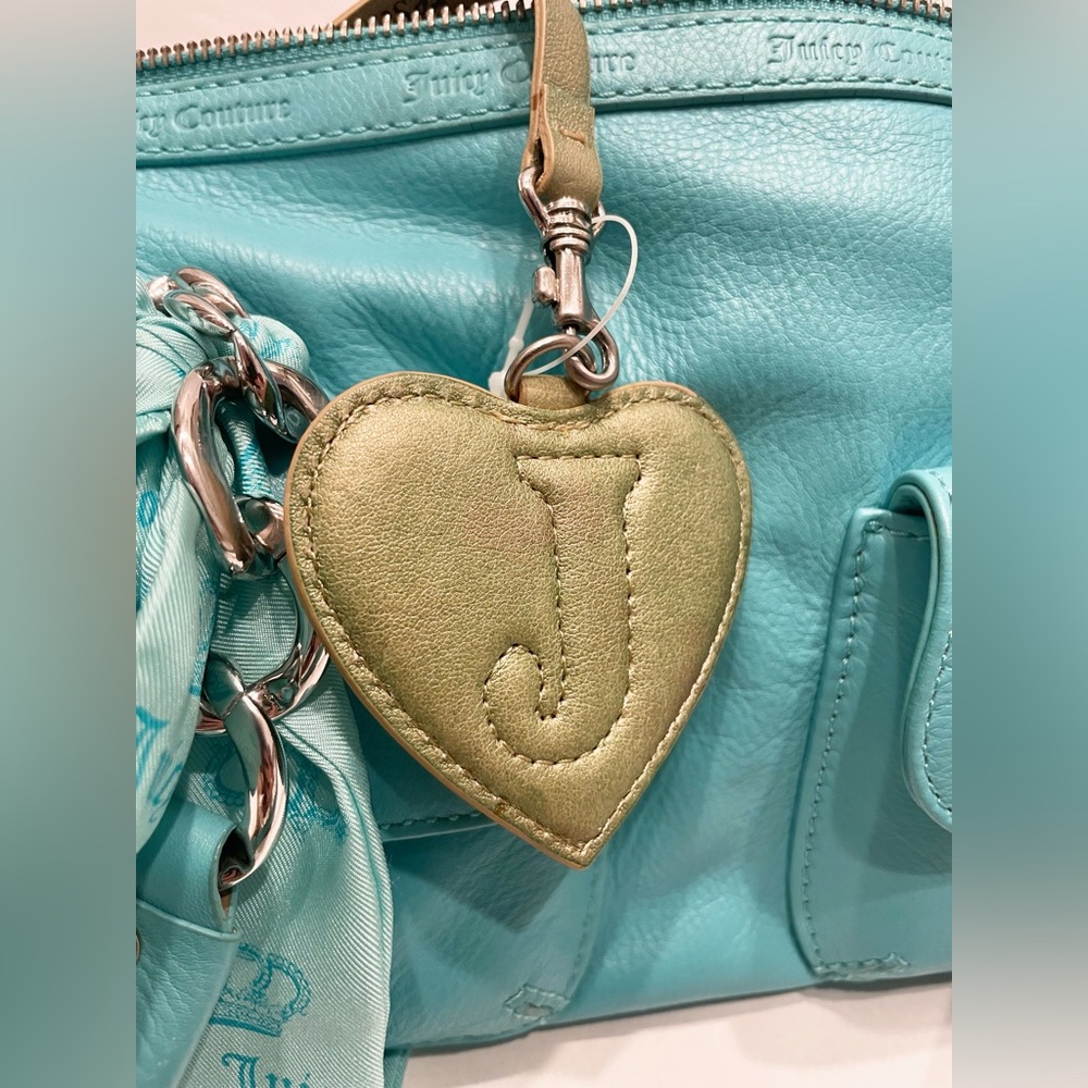 RARE NWT JUICY COUTURE VINTAGE Blue Leather Silver Accent Silk Bow Barrel Bag - Picture 14 of 15